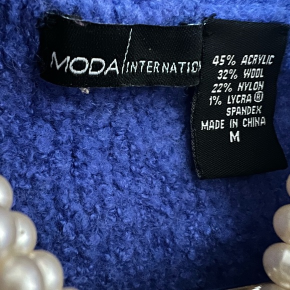 VTG Moda International sz M shawl collar sweater violet wool/acrylic/spandex - Picture 2 of 13